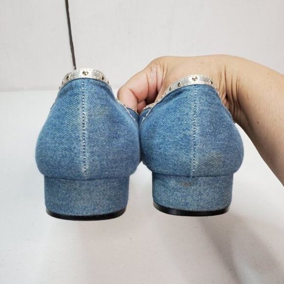 Annie Denim Metallic Silver Studded Fabric Pumps 8 - Picture 8 of 10